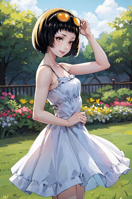 13551-377351911-masterpiece, best quality, absurdres, 1girl, solo, OhyaIchiko, short hair, bob cut, eyewear on head, from behind, (yellow sundre.png